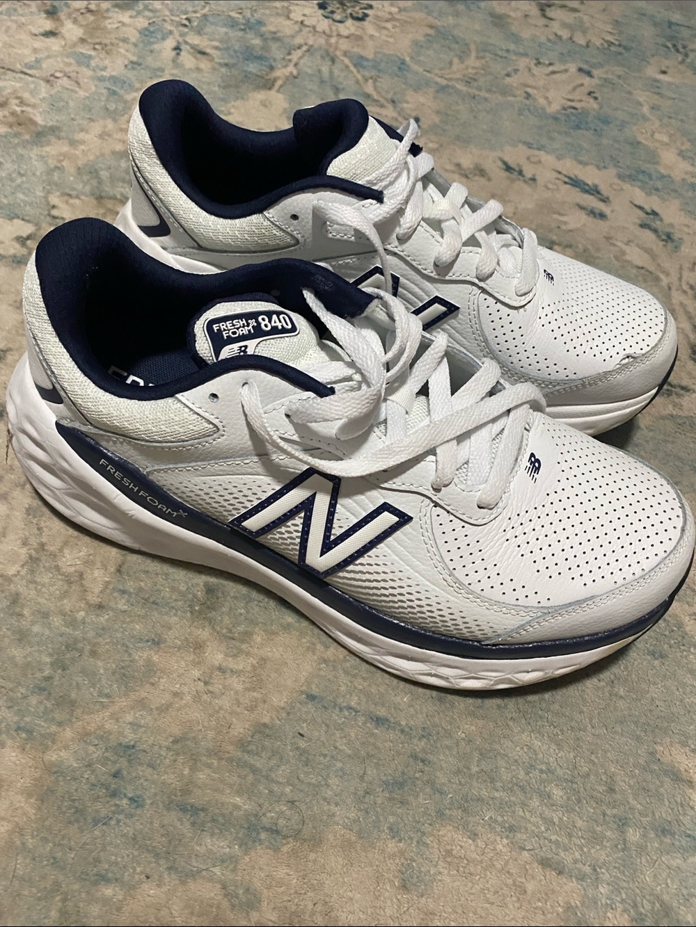 New Balance White and Navy Fresh Foam Athletic Sneakers